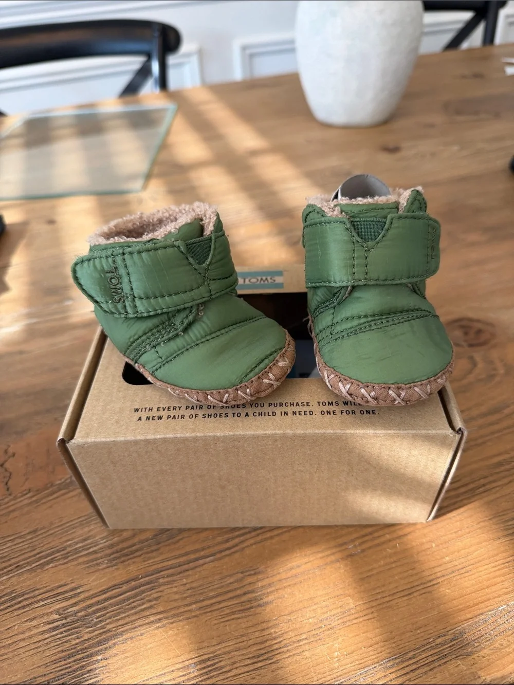 TOMS baby Green Cozy Faux-Fur Lined Booties